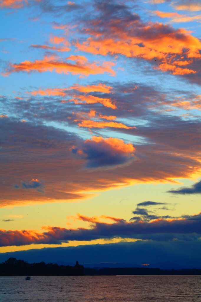 sunset, lake murten, sky, clouds, nature, lake, nature wallpaper, switzerland, lake morat